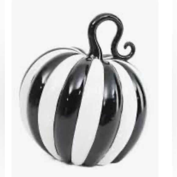 Elegant Glossy Black and White Stripe Pumpkin - Picture 3 of 10